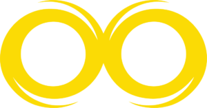 Yellow owl icon from HashAdv Branding with white eyes on a transparent background.
