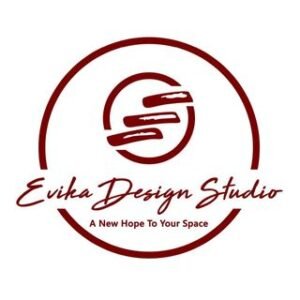 Evika Design Studio logo featuring burgundy circle with S symbol and tagline a new hope to your space